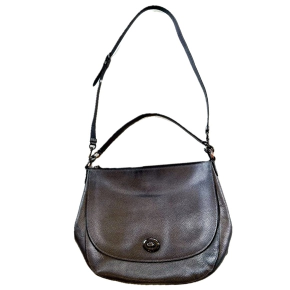 Coach Handbags - Coach gunmetal pebbled leather turn lock hobo purse removable strap